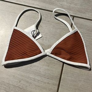 Acacias Swimwear Bikini Baja Piped Dual Ribbed Top NWT